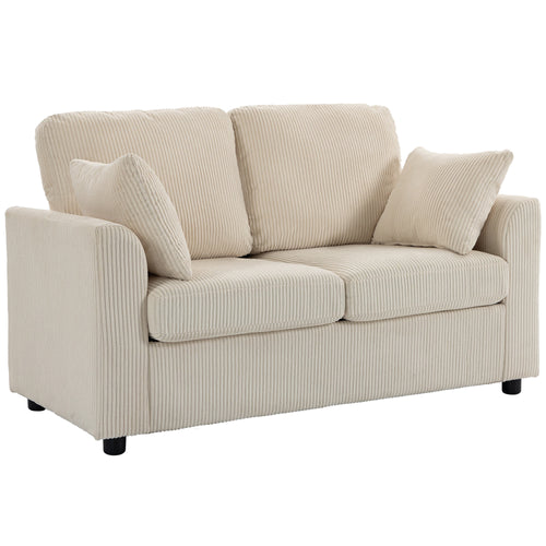 Canapé 2 places velours côtelé beige, 144 cm, sur fond blanc