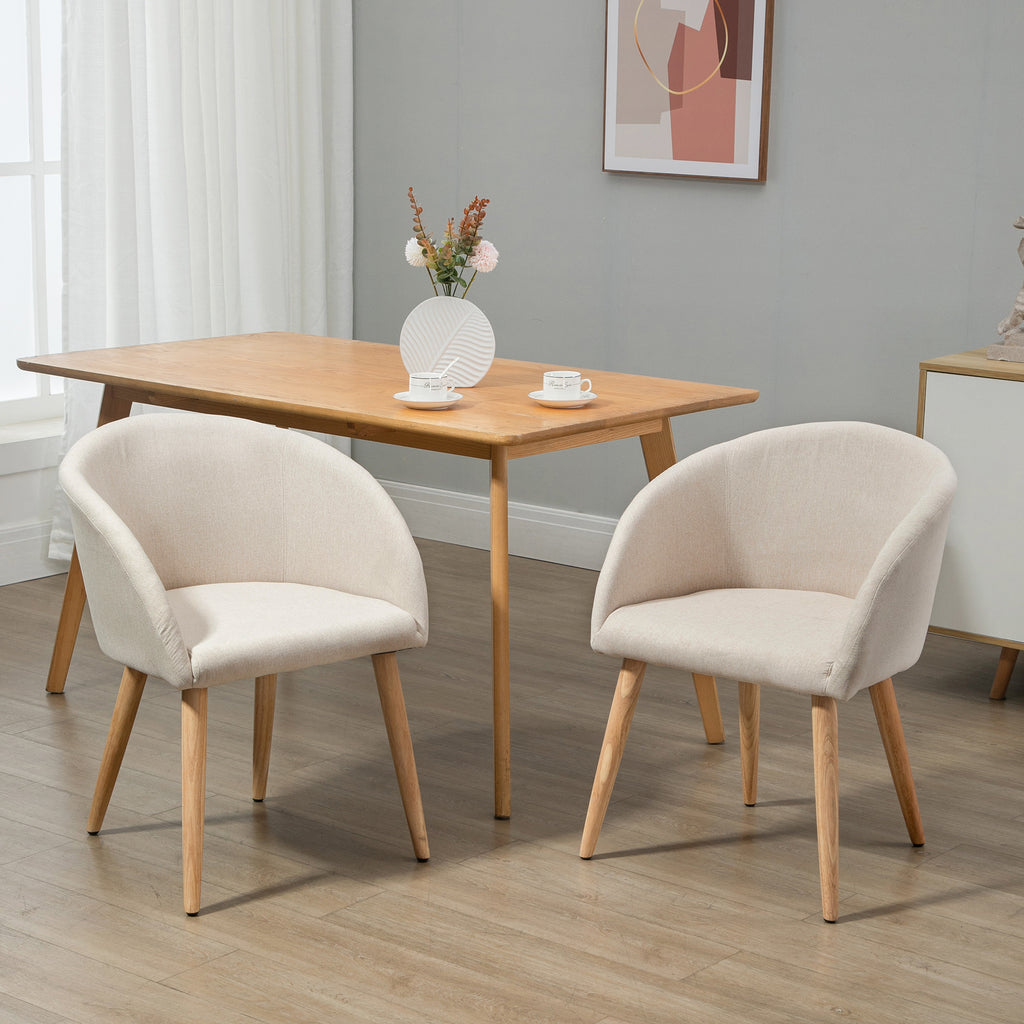 Lot de 2 chaises scandinaves aspect lin beige, pieds bois, vue 2 – Saint-Oréan