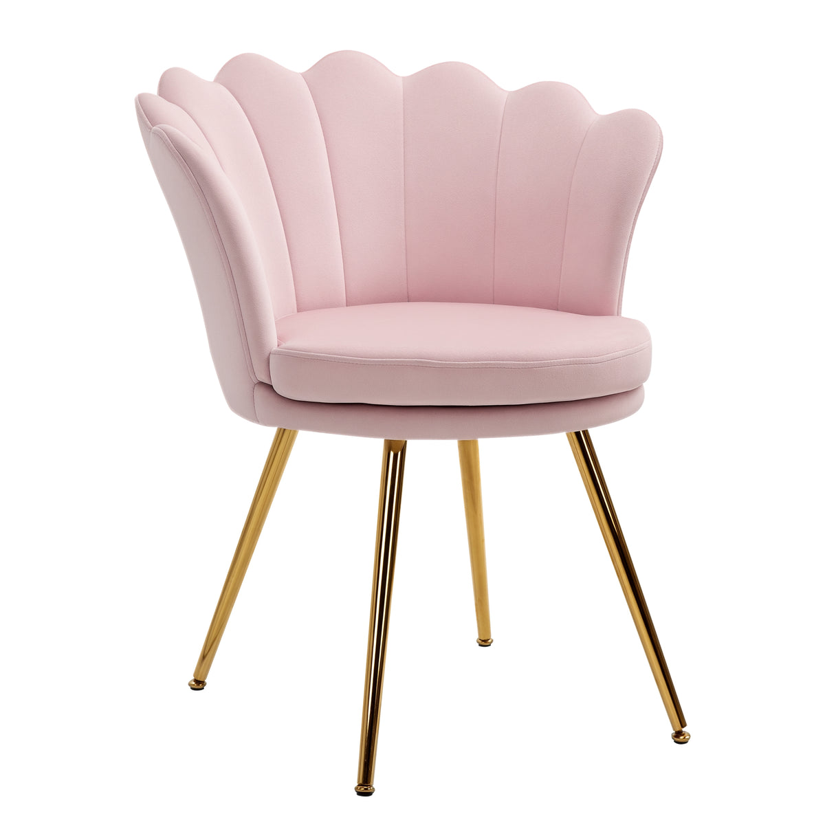 Fauteuil coquillage velours rose poudré, pieds dorés, détail 1