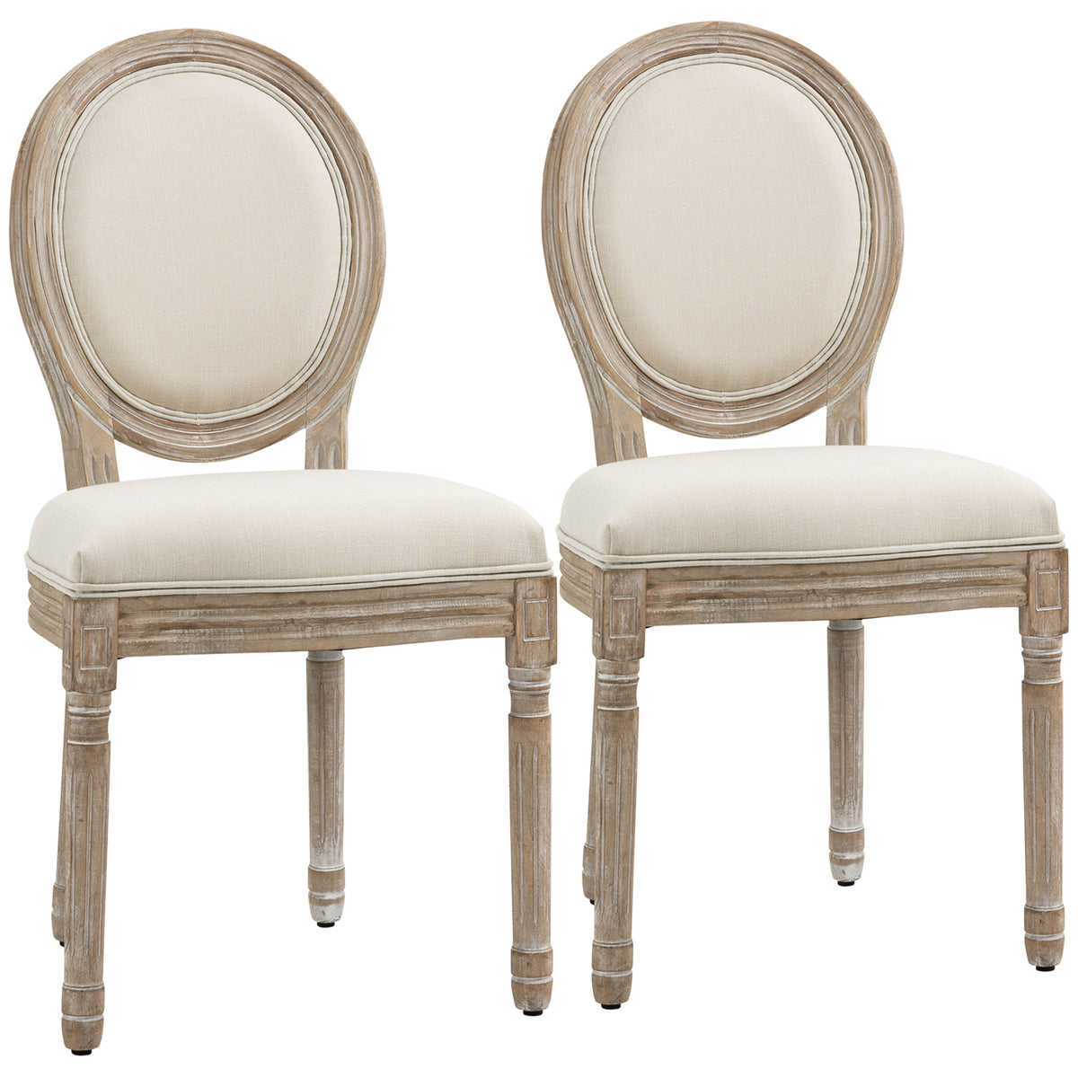 Lot de 2 chaises médaillon style Louis XVI, aspect lin crème, vue 7 – Saint-Oréan