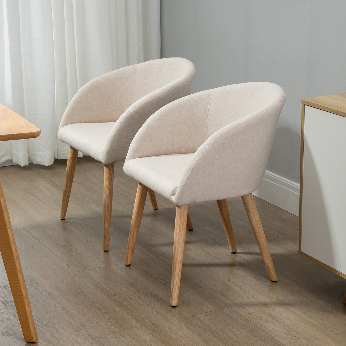 Lot de 2 chaises scandinaves aspect lin beige, pieds bois, vue 7 – Saint-Oréan