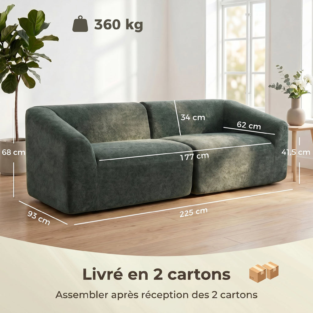 Canapé 3 places chenille vert foncé, 225 cm, détail 6