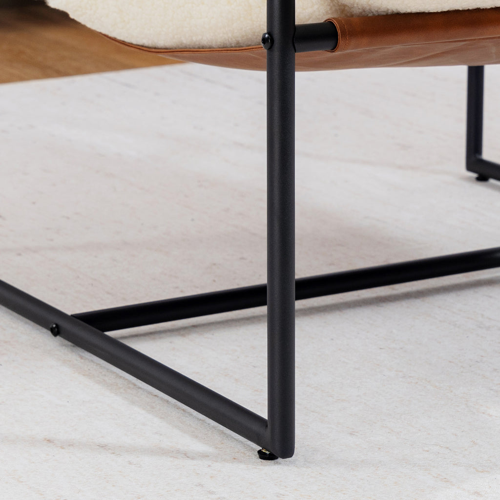 Fauteuil bouclette crème, structure acier noir, 77 × 91 × 80 cm, vue 5 – Saint-Oréan
