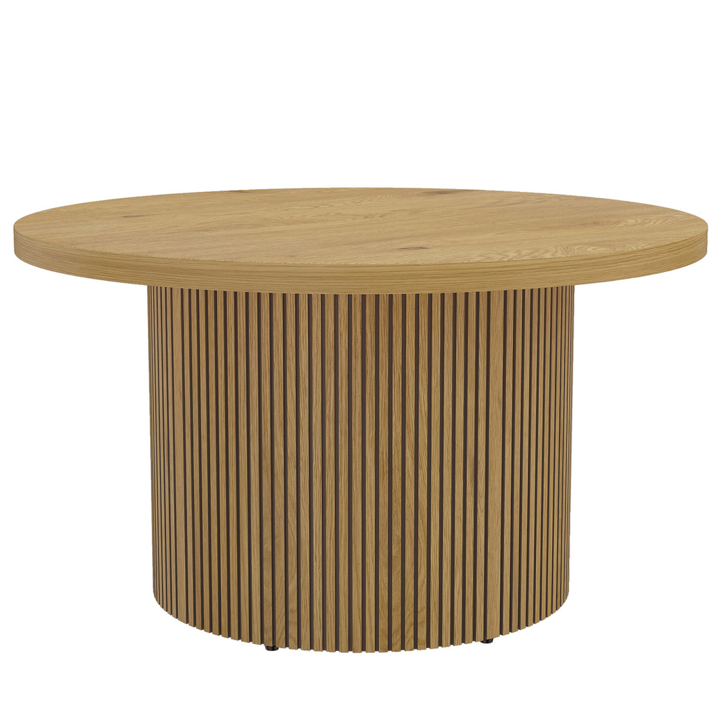 Table basse ronde en bois, table de salon avec piètement cannelé, style moderne, effet bois naturel-0