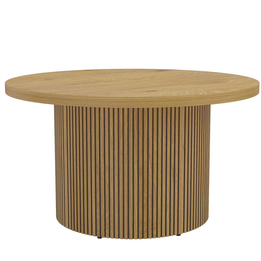Table basse ronde à piètement cannelé, finition bois naturel