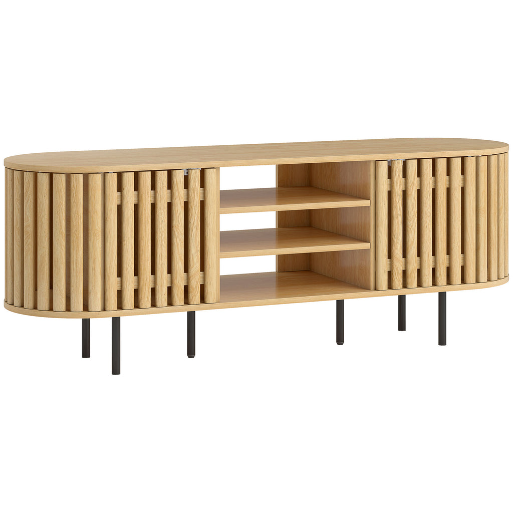 Meuble TV à portes à lattes, bois naturel, 140 × 40 × 52 cm – Saint-Oréan