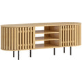 Meuble TV à portes à lattes, bois naturel, 140 × 40 × 52 cm – Saint-Oréan