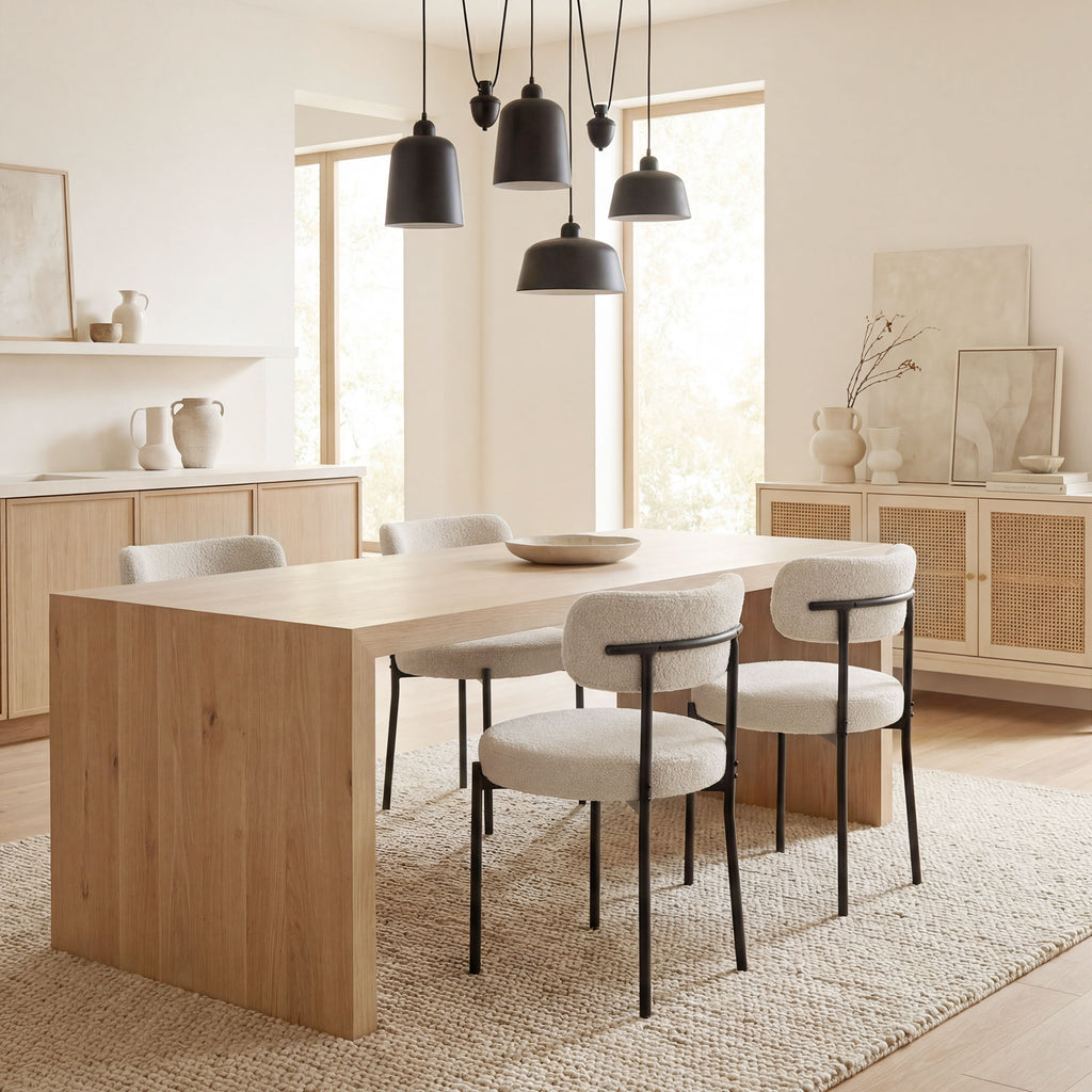Lot de 4 chaises de salle à manger bouclette beige, pieds acier, vue 4 – Saint-Oréan