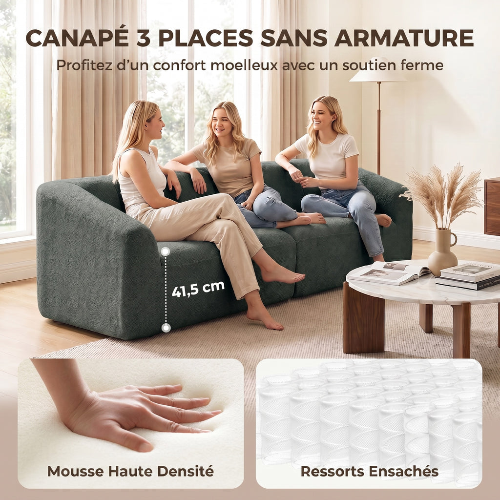 Canapé 3 places chenille vert foncé, 225 cm, détail 7
