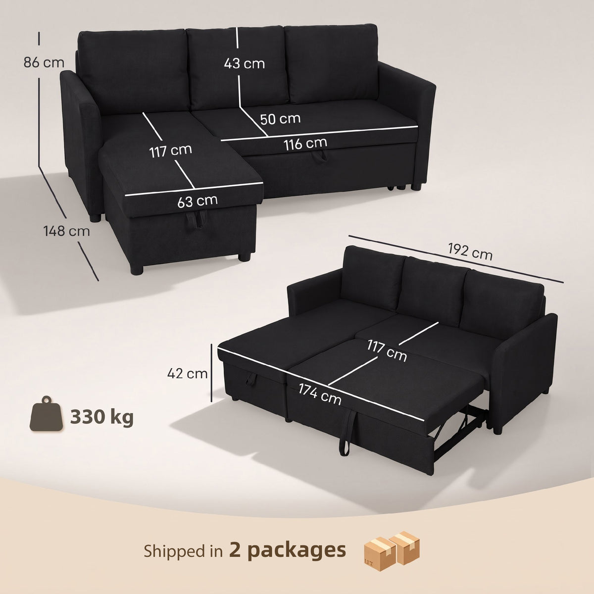 Canapé d'angle convertible aspect lin gris anthracite, 192 × 148 cm, détail 2