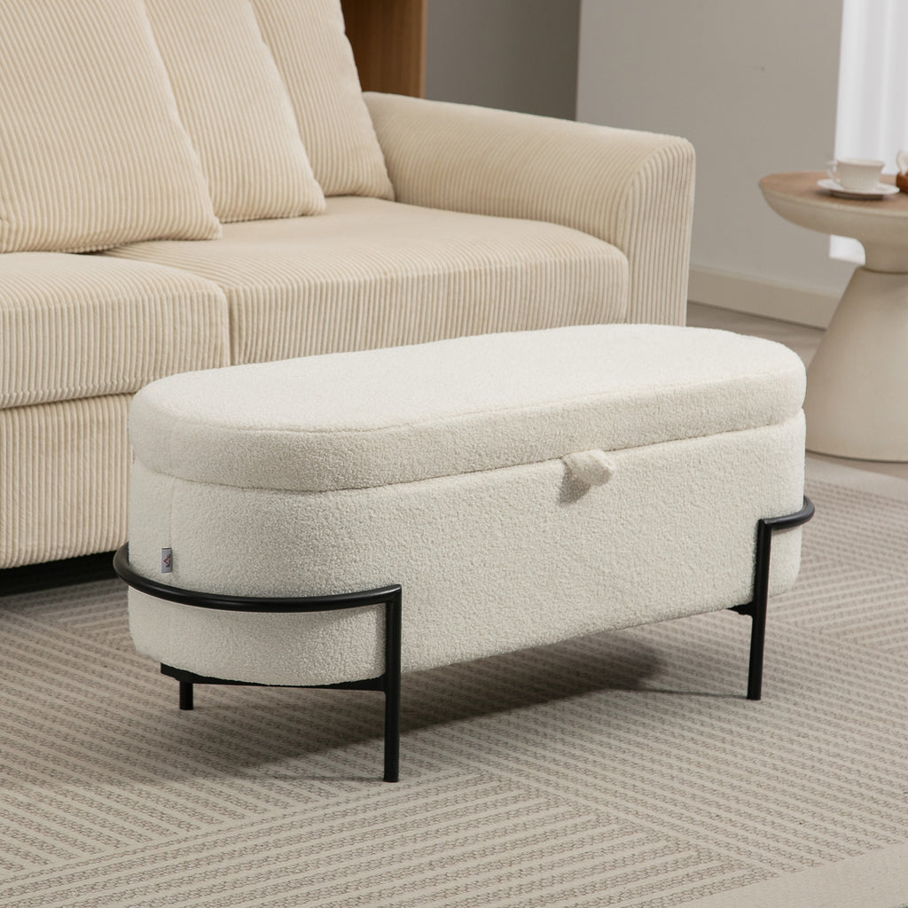 Banc coffre bouclette crème, pieds acier, vue 5 – Saint-Oréan