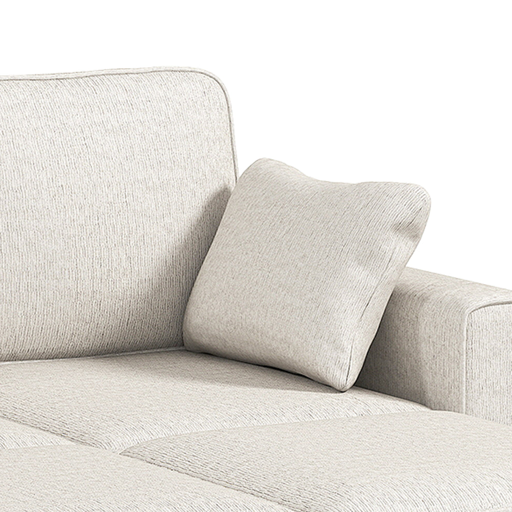 Canapé d'angle convertible chenille beige avec pouf coffre, 225 cm, détail 3