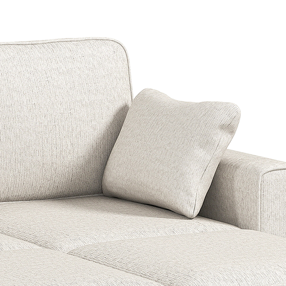 Canapé d'angle convertible chenille beige avec pouf coffre, 225 cm, détail 3