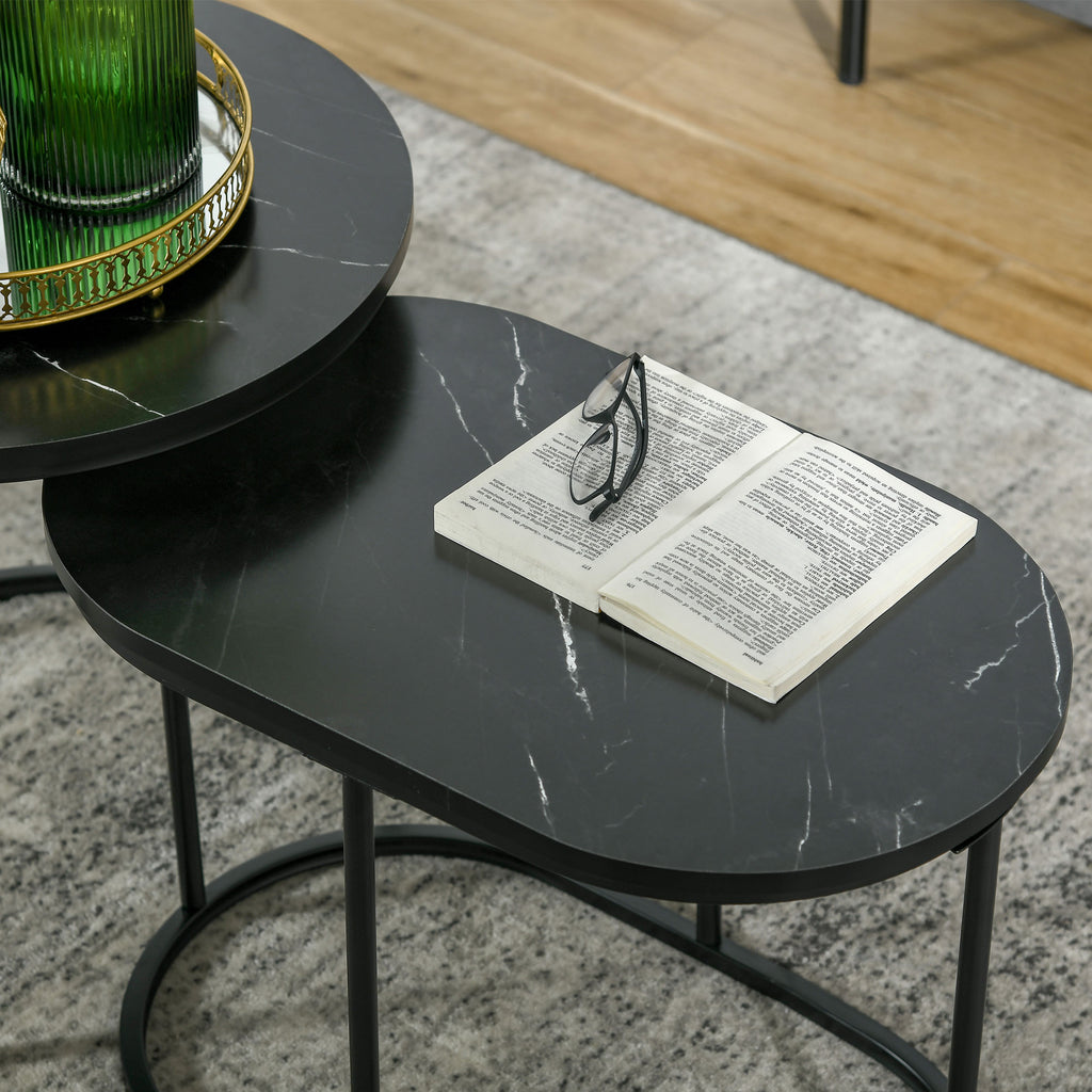 Lot de 2 tables gigognes effet marbre noir, acier, détail 8
