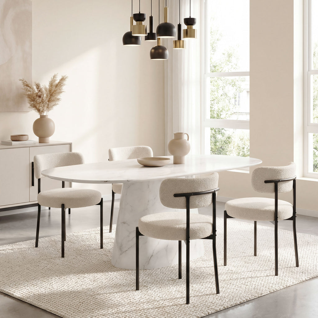 Lot de 4 chaises de salle à manger bouclette beige, pieds acier, vue 3 – Saint-Oréan