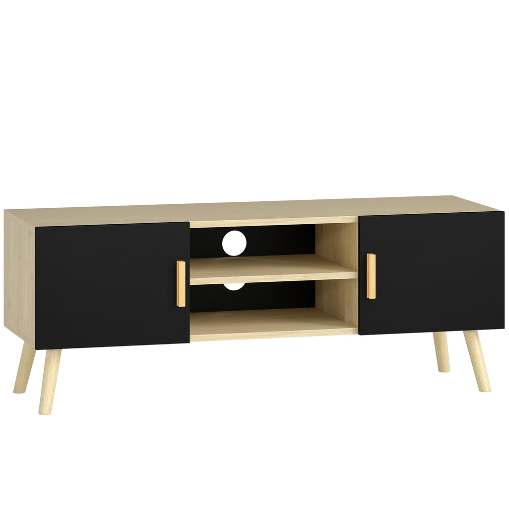Meuble TV chêne et noir, 2 portes, 110 cm, sur fond blanc