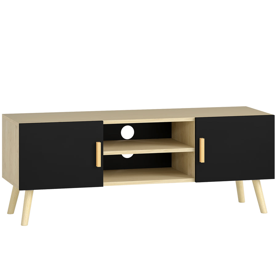 Meuble TV chêne et noir, 2 portes