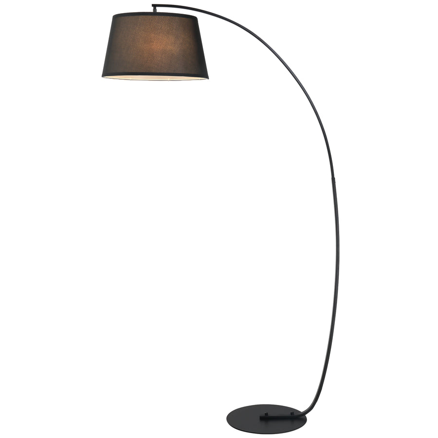 Lampadaire arc métal noir, abat-jour en lin