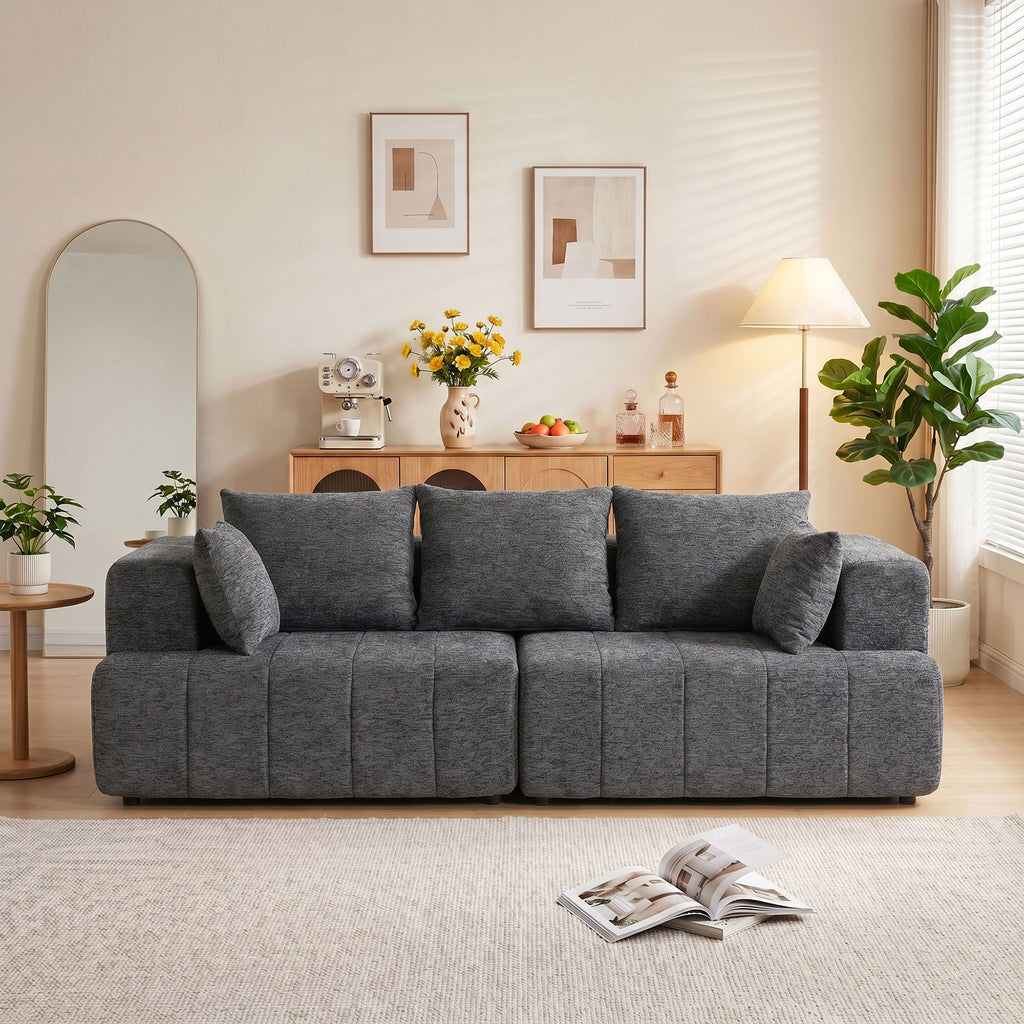 Canapé 3 places chenille gris, assise profonde, 248 cm, détail 7