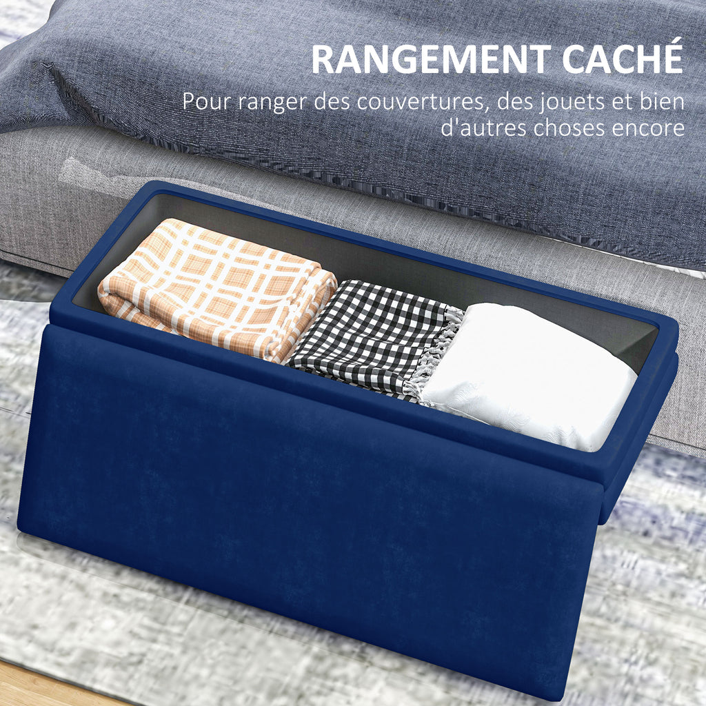 Banc coffre velours bleu marine, pieds dorés, 100 cm, détail 4