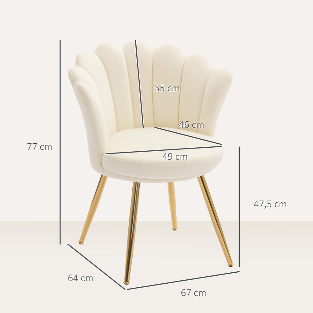 Fauteuil coquillage velours beige, pieds dorés, détail 5