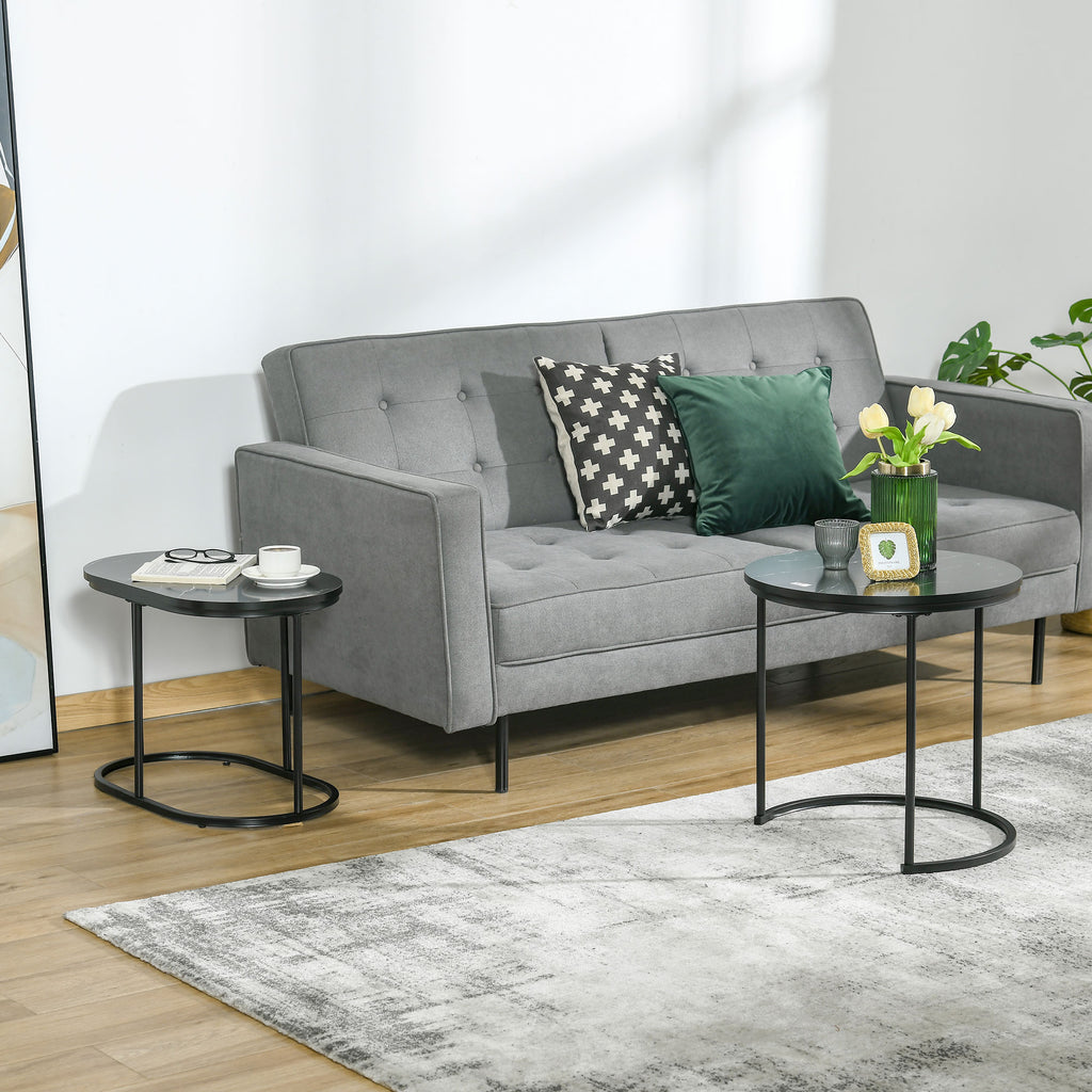 Lot de 2 tables gigognes effet marbre noir, acier, détail 3