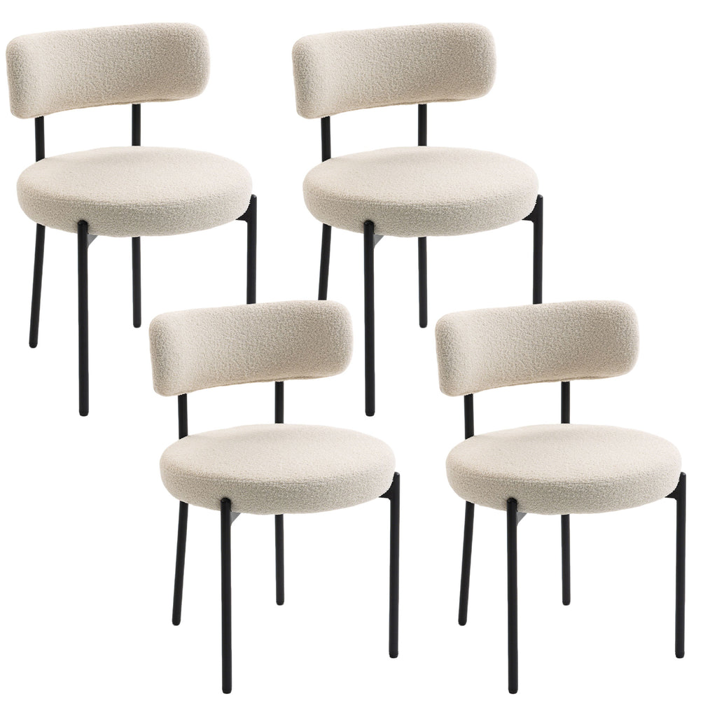 Lot de 4 chaises de salle à manger bouclette beige, pieds acier – Saint-Oréan