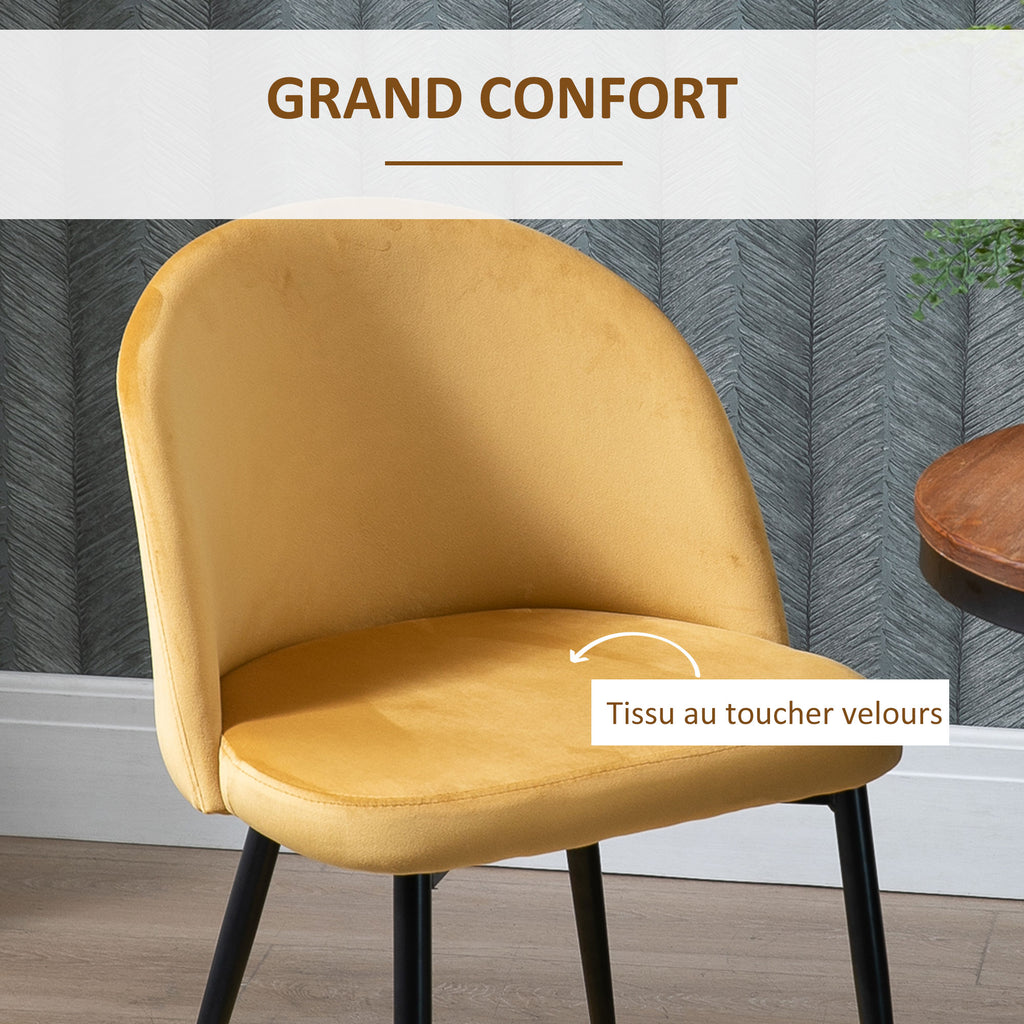 Lot de 2 chaises velours moutarde, pieds métal noir, détail 7