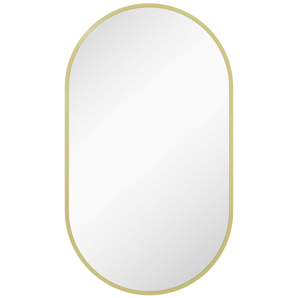 Miroir ovale mural cadre doré, 40 × 70 cm, sur fond blanc