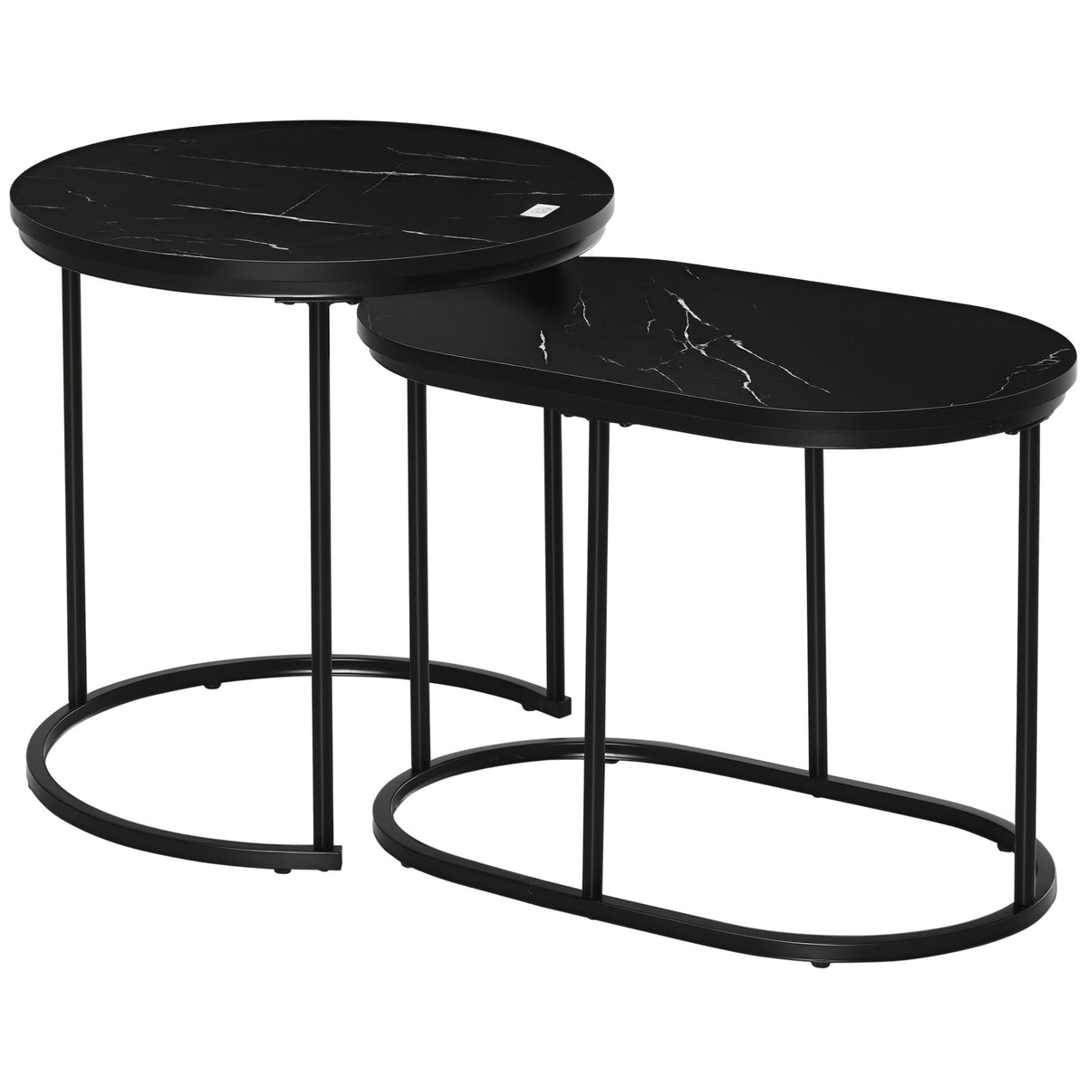 Lot de 2 tables gigognes effet marbre noir, acier, sur fond blanc