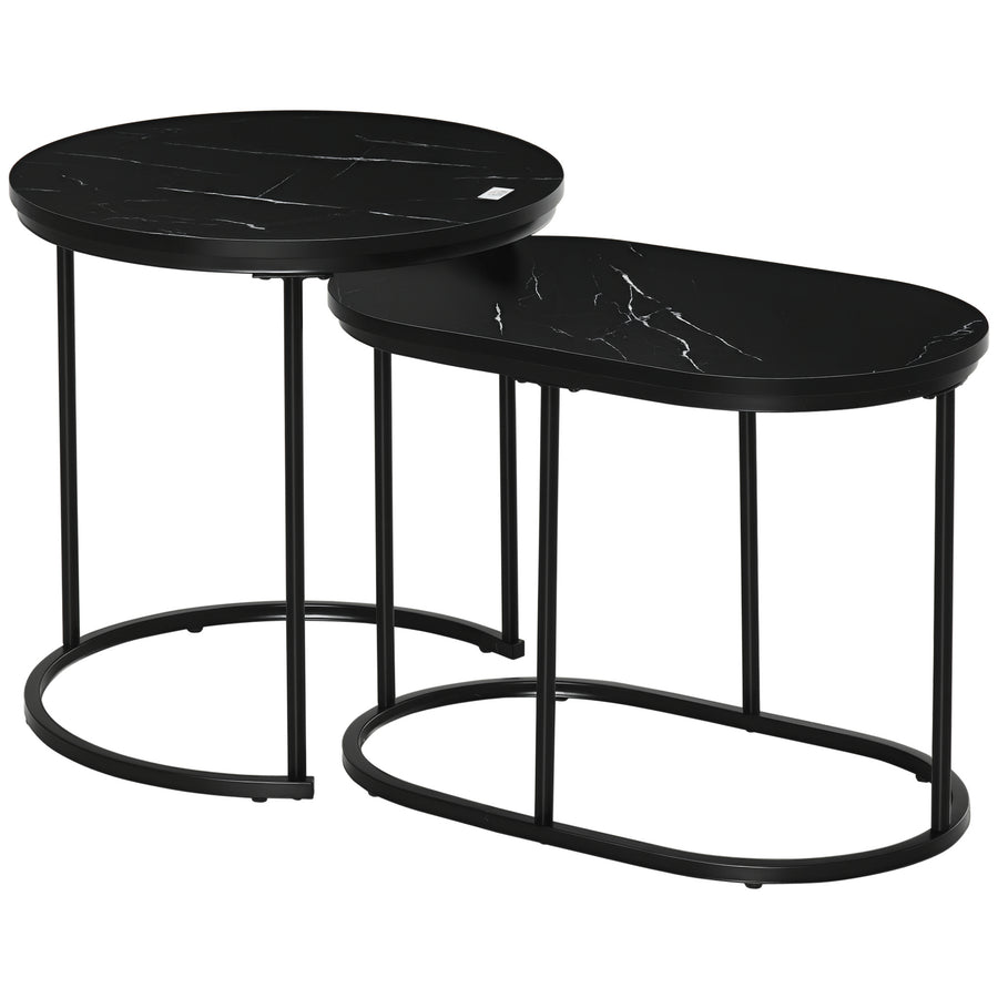 Lot de 2 tables gigognes effet marbre noir, acier