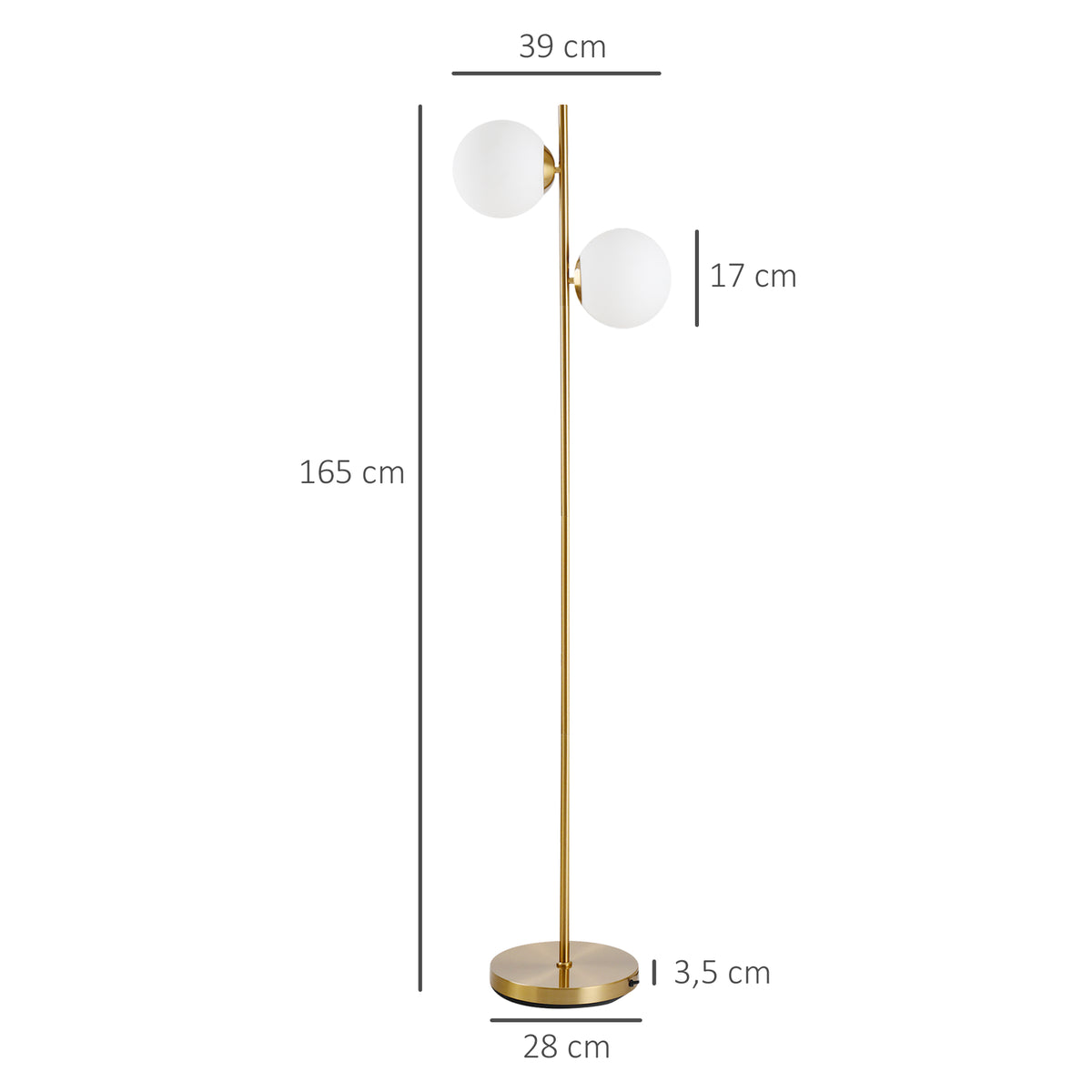 Lampadaire laiton 2 globes en verre, 165 cm, détail 8