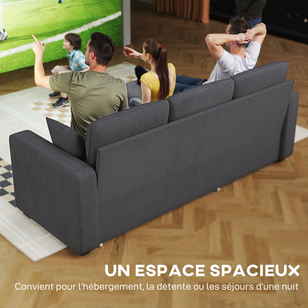 Canapé d'angle convertible velours côtelé gris, coffre, 205 × 135 cm, détail 2