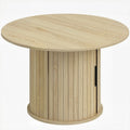 Table basse ronde à lattes avec rangement, bois naturel – Saint-Oréan