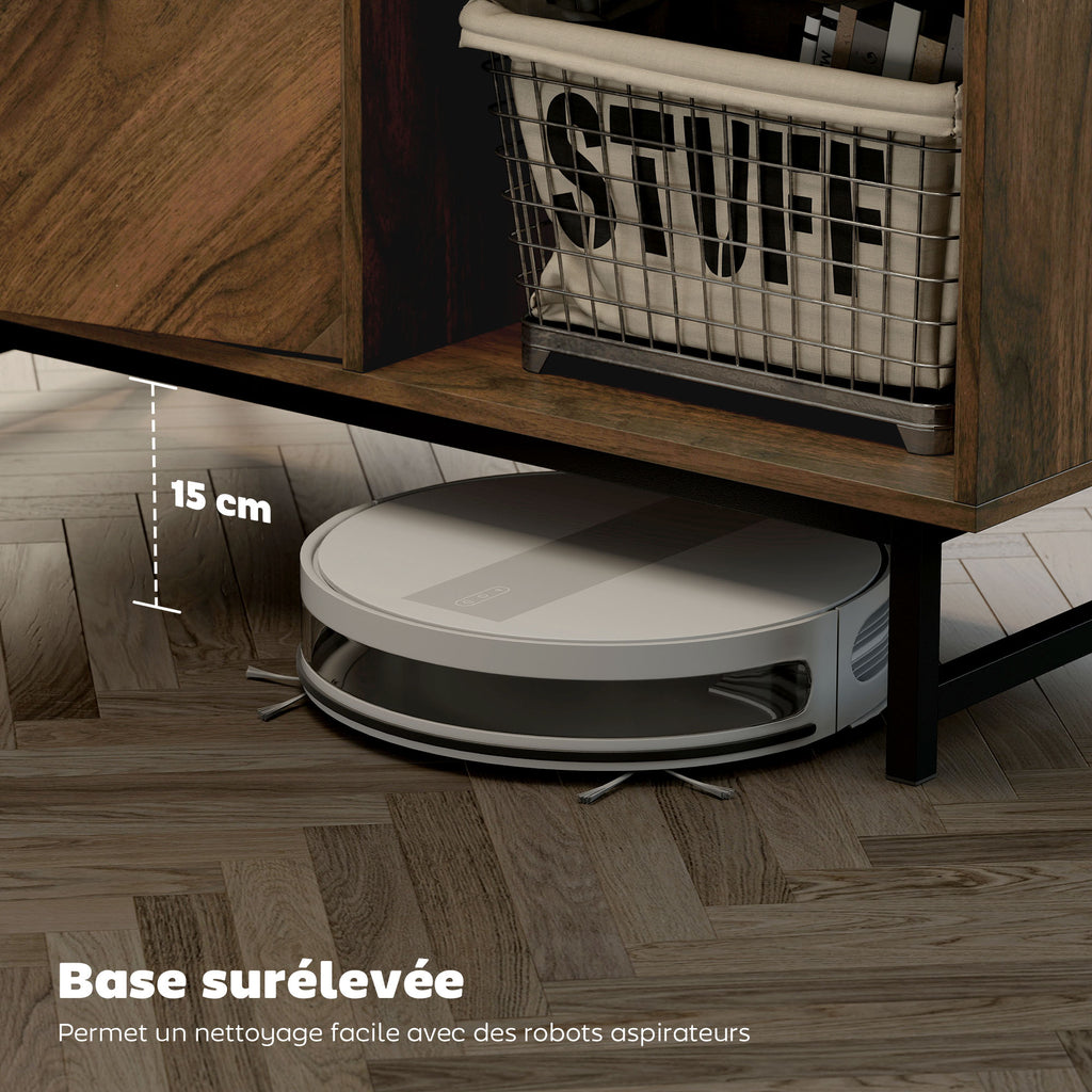 Table basse effet marbre noir et noyer avec rangement, 100 cm, détail 3