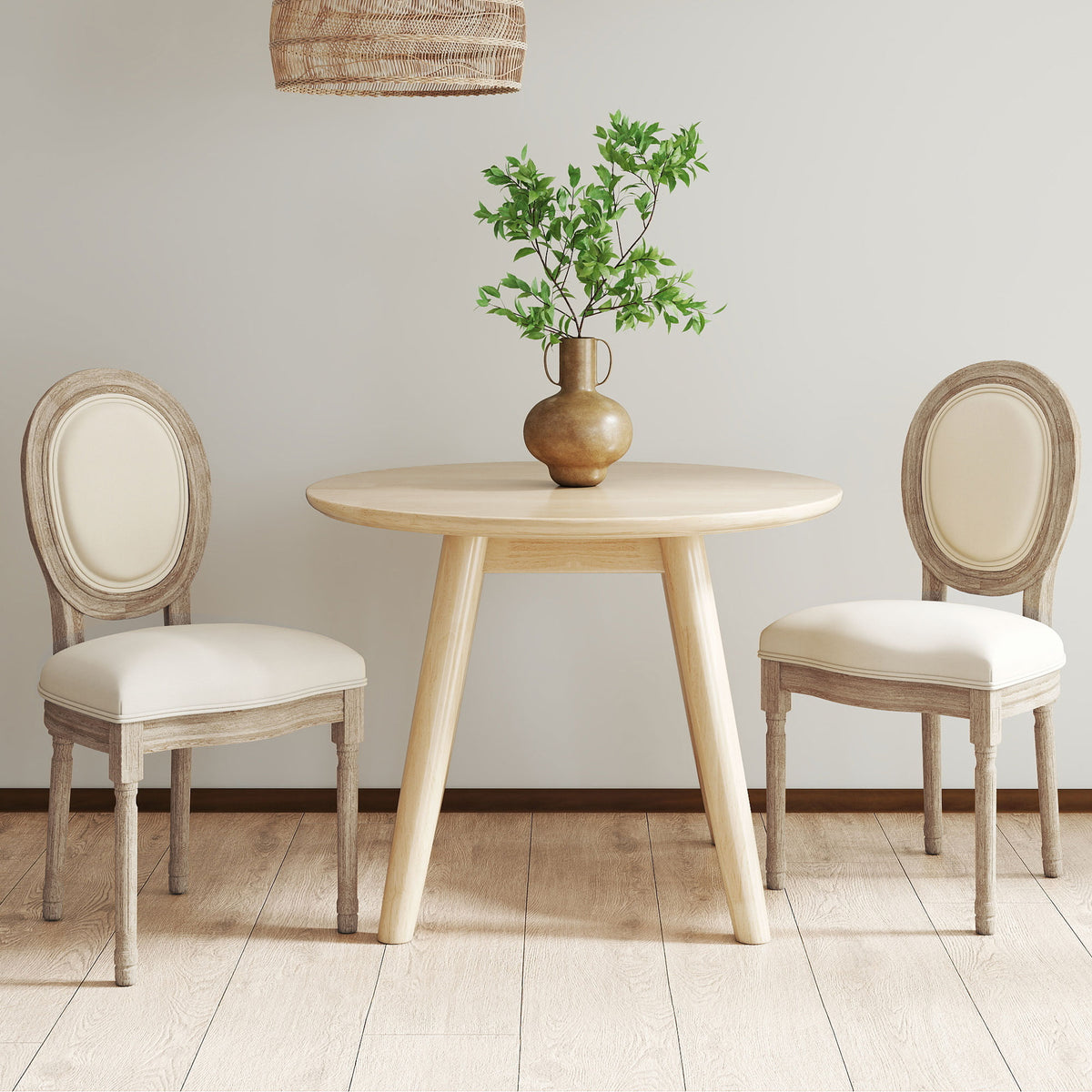Lot de 2 chaises de Salle à Manger - Chaise de Salon médaillon Style Louis XVI Aspect Lin Crème-7
