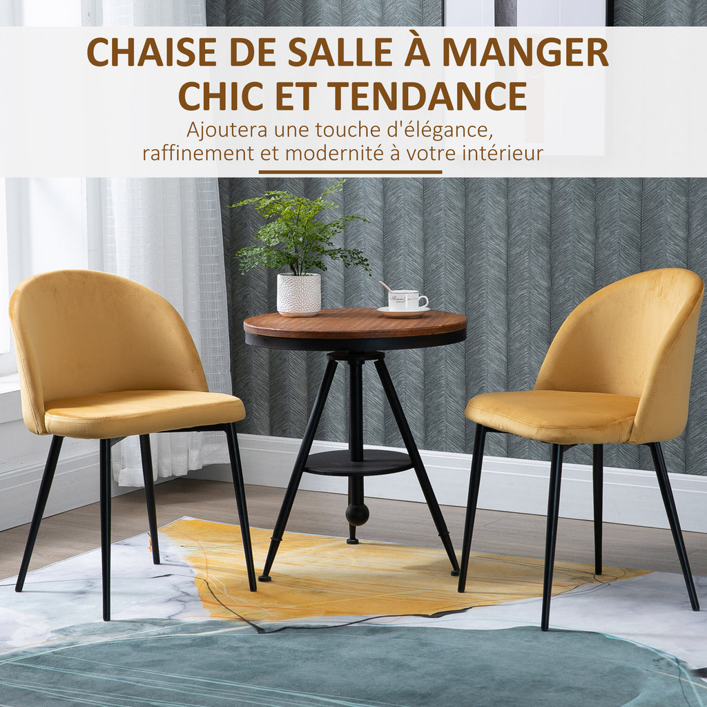 Lot de 2 chaises velours moutarde, pieds métal noir, détail 2