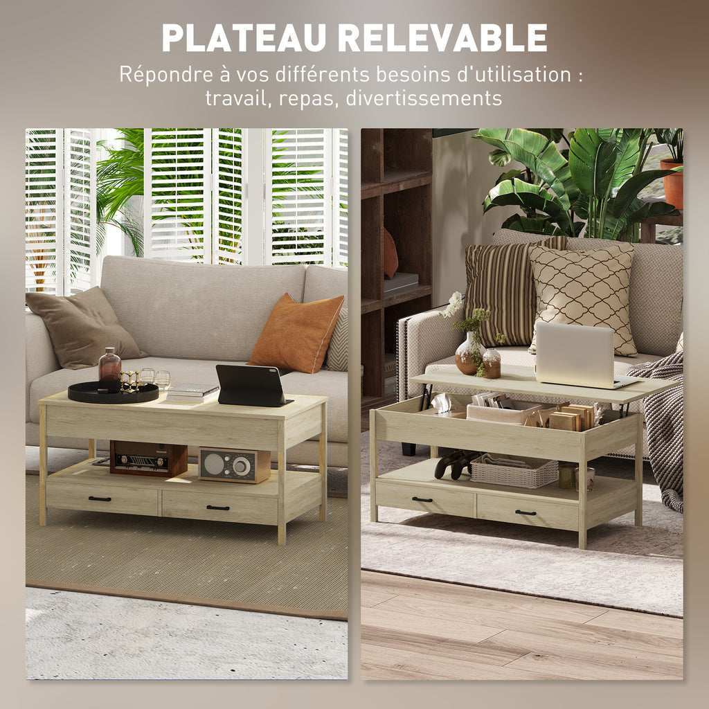 Table basse relevable chêne avec tiroirs, 100 × 50 cm, détail 6