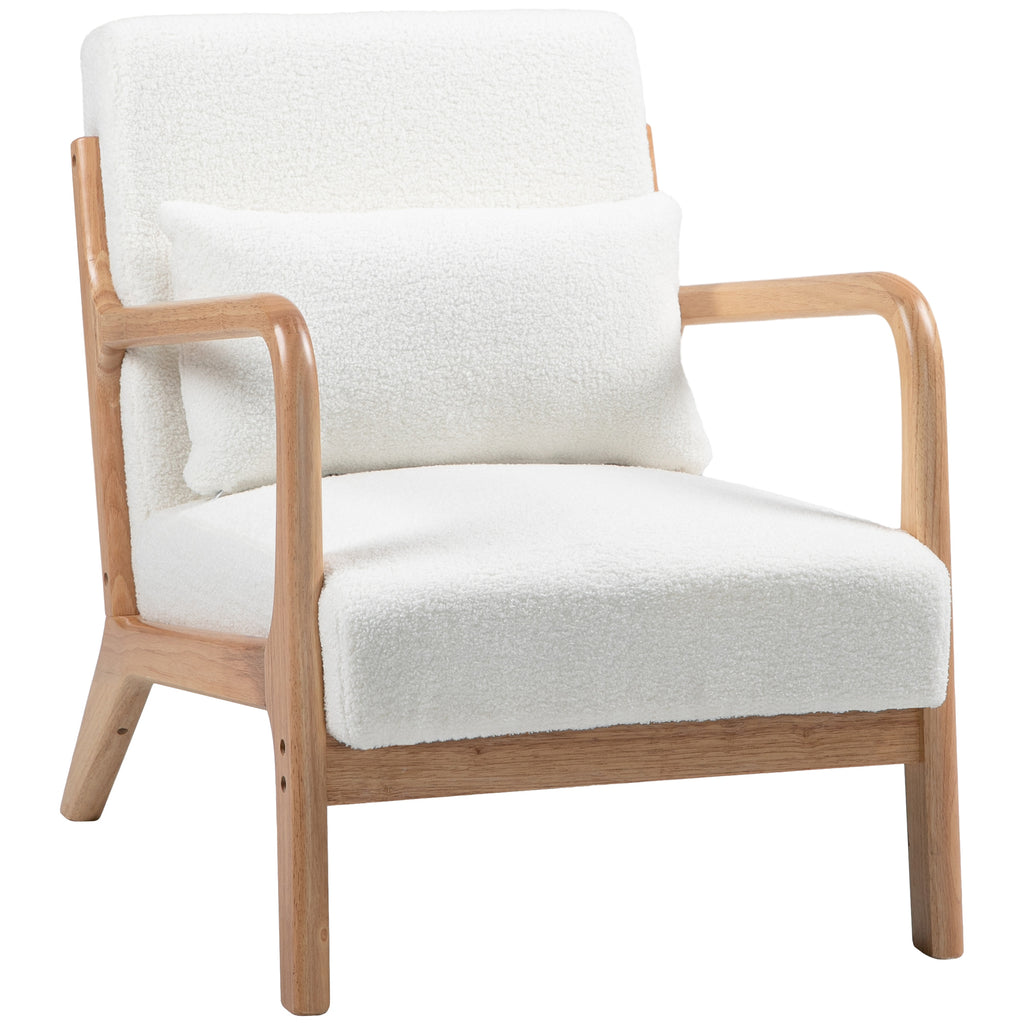 Fauteuil lounge bouclette crème, structure bois d'hévéa – Saint-Oréan