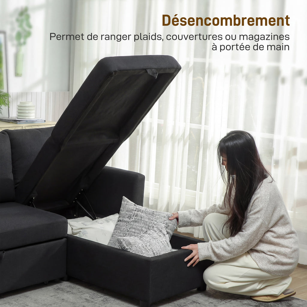 Canapé d'angle convertible aspect lin gris anthracite, 192 × 148 cm, détail 5