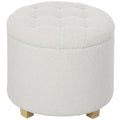 Pouf coffre rond bouclette blanc, pieds pin, Ø 45 cm – Saint-Oréan