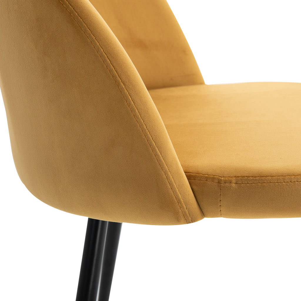 Lot de 2 chaises velours moutarde, pieds métal noir, détail 8