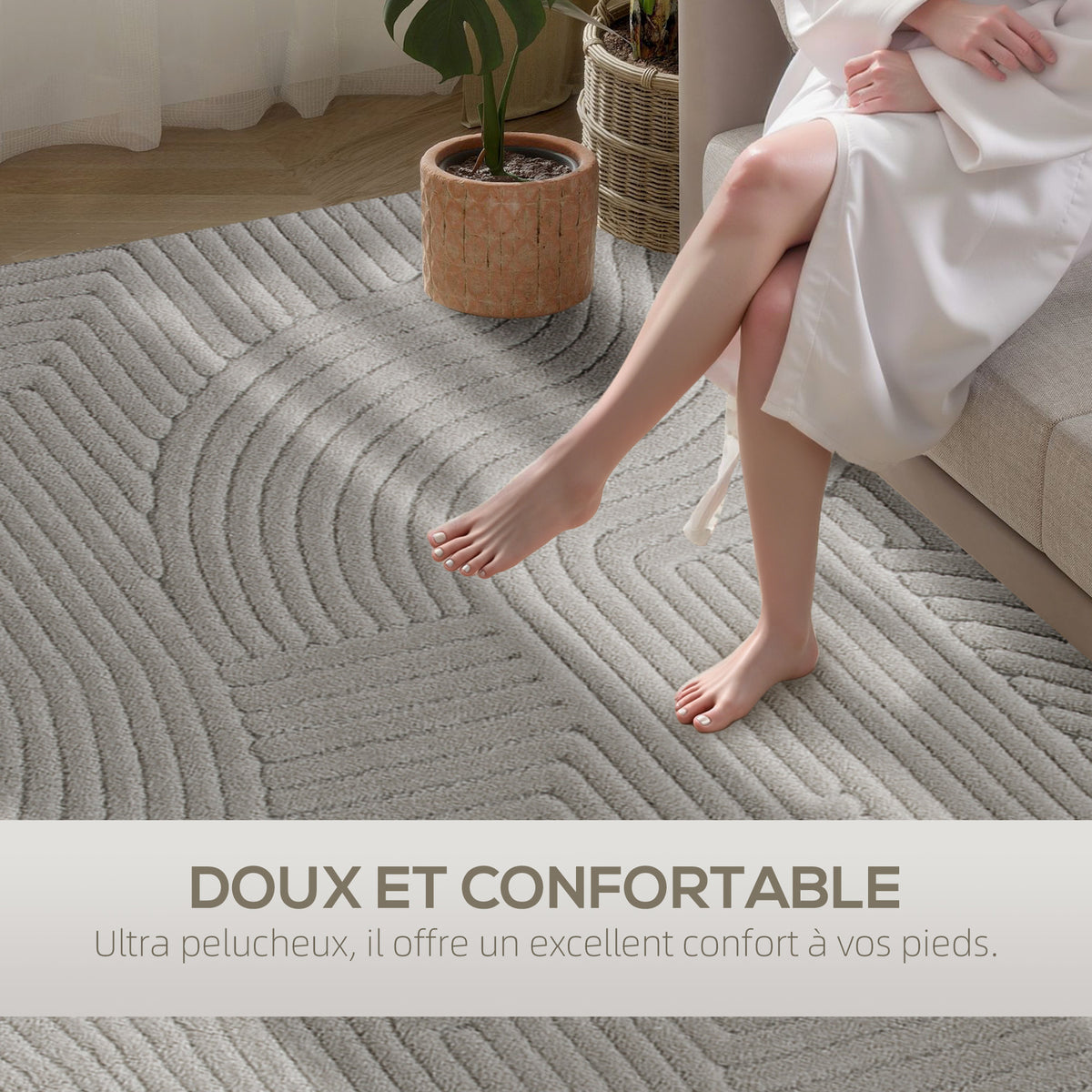 Tapis de salon en relief gris, 230 × 160 cm, détail 8