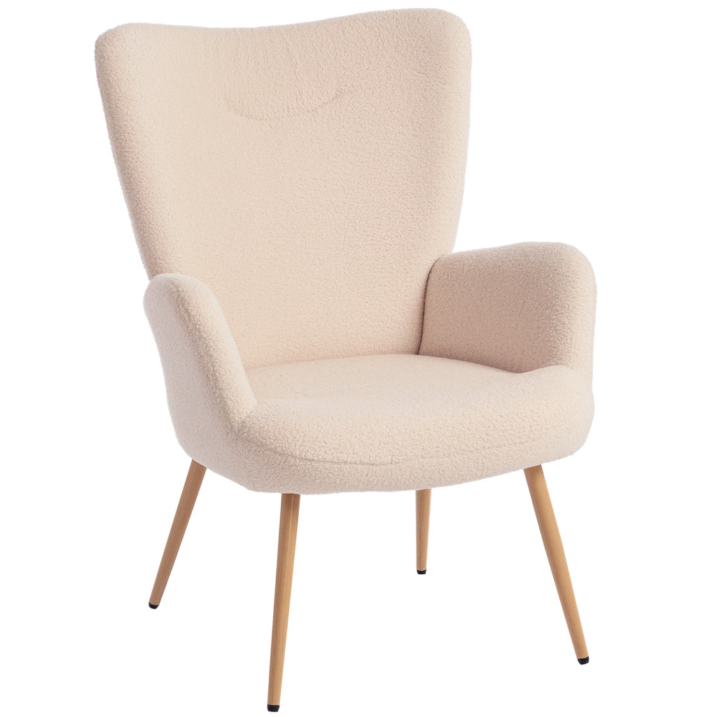 Fauteuil bouclette beige à haut dossier, 71 × 74 × 97,5 cm – Saint-Oréan