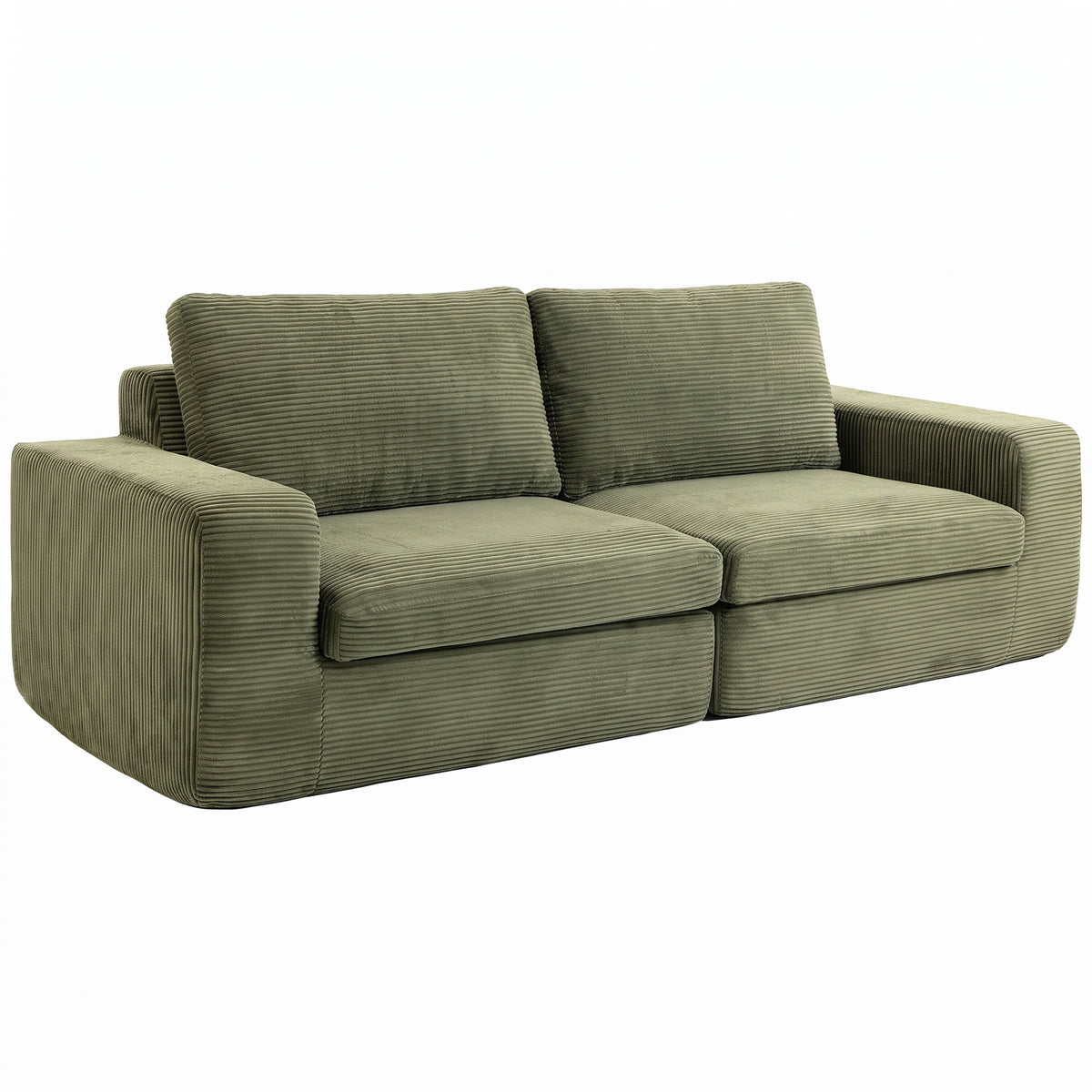 Canapé 3 Places en Velours Côtelé, Canapé de Salon Compressé Moderne 236 cm avec Coussin à Ressorts, Vert-0