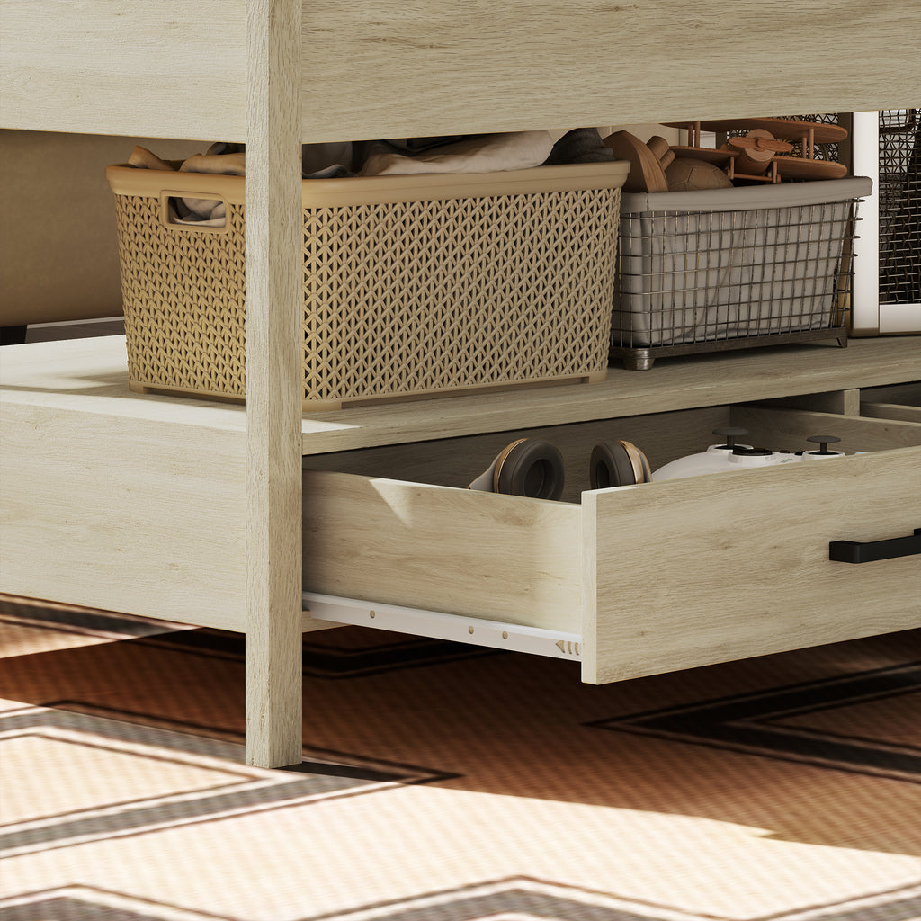Table basse relevable chêne avec tiroirs, 100 × 50 cm, détail 3