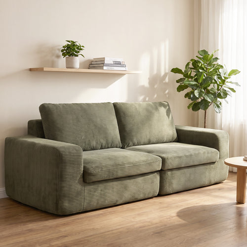 Canapé 3 Places en Velours Côtelé, Canapé de Salon Compressé Moderne 236 cm avec Coussin à Ressorts, Vert-1