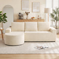 Canapé d'angle velours côtelé beige, méridienne arrondie, 235 cm