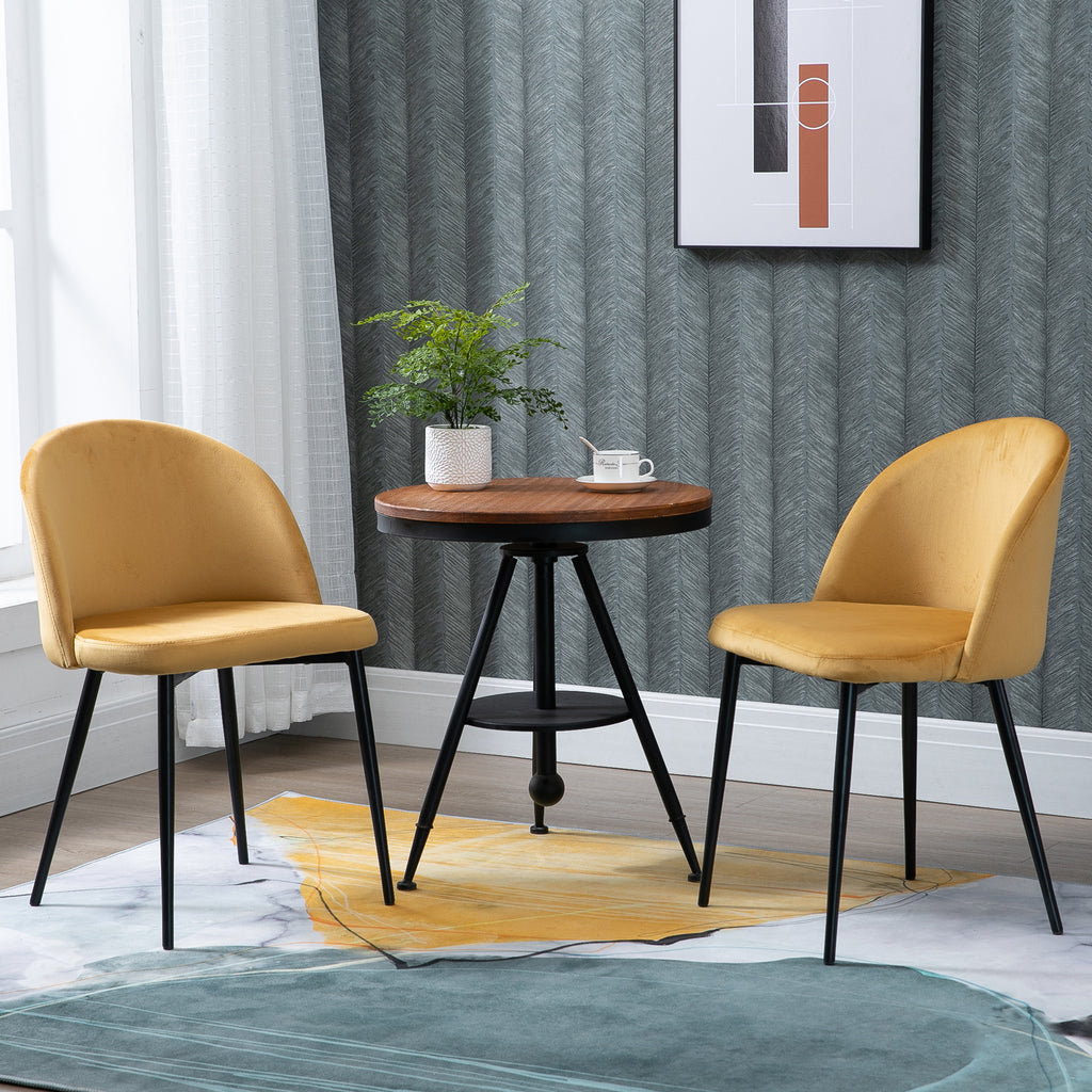 Lot de 2 chaises velours moutarde, pieds métal noir