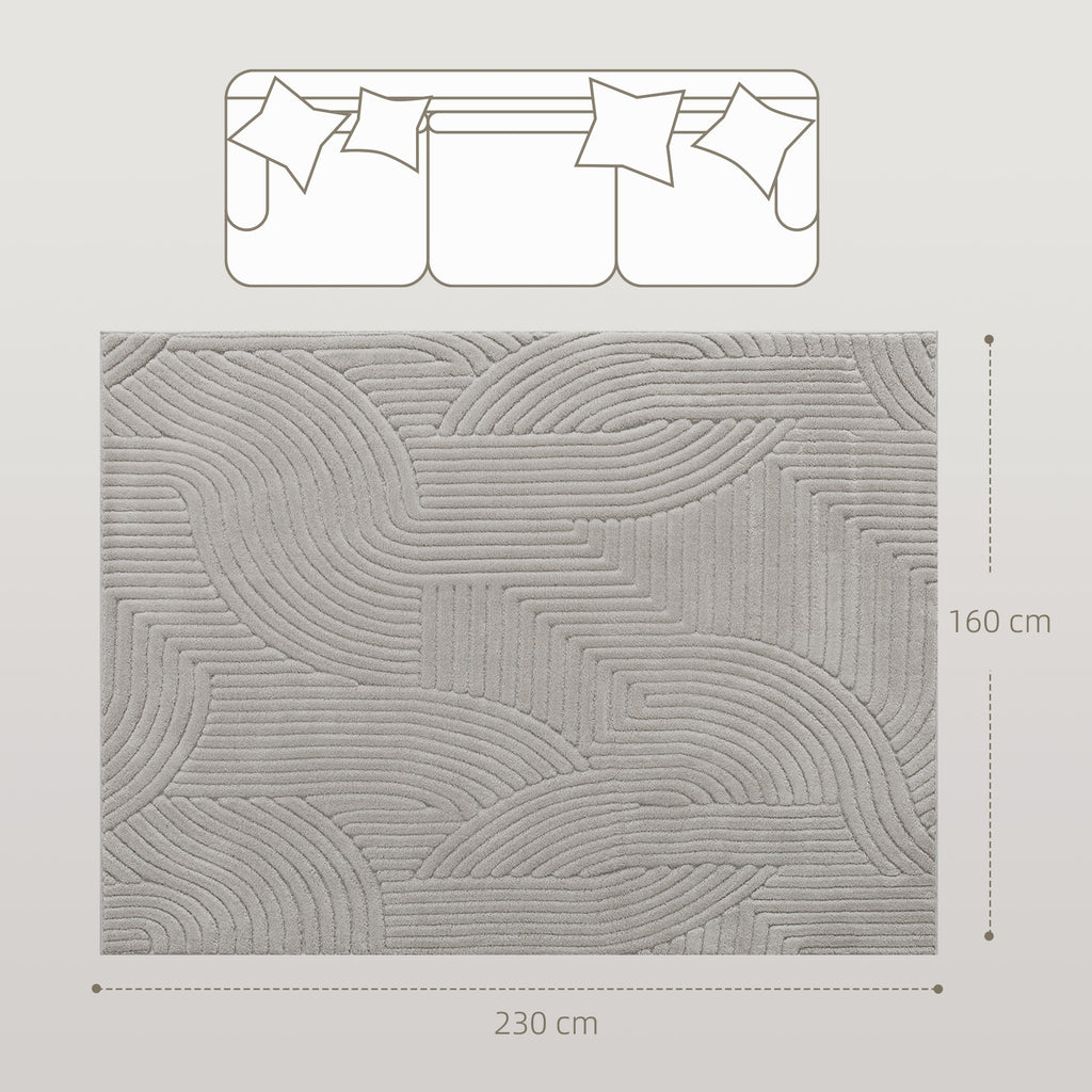 Tapis de salon en relief gris, 230 × 160 cm, sur fond blanc